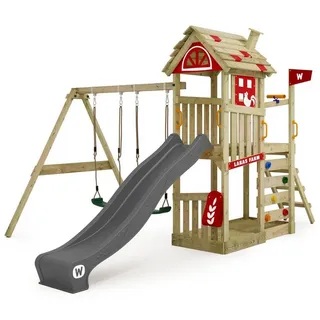 Wickey Spielturm FarmFlyer mit Schaukel und Rutsche Grau