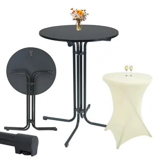 Trutzholm Set Stehtisch klappbar Ø 80 cm & Husse in Beige bügelfrei für Gastrotisch Partytisch Bistrotisch