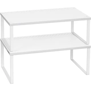 SONGMICS Gewürzregal, 2er Set, Küchenregal, Küchen-Organizer, Küche, Gewürzhalter, erweiterbar, stapelbar, kleines Regal, Metall, weiß KCS401W01