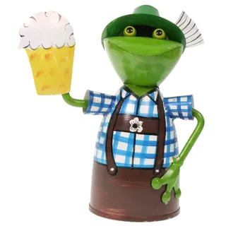 Lenzbach Zaunhocker Frosch mit Bier Bayern 23 cm Figur aus Blech Metall Garten Deko Garten Balkon Dekofigur Pfostenhocker Bavaria Oktoberfest