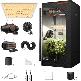 Spider Farmer SF1000D Growzelt Komplettset LED Grow Lampe Vollspektrum Samsung LM301B LEDs Growzelt Kit Komplettes 60x60x140cm Hydroponics 1680D Growing Tent Kit Belüftungssystem