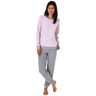 normann Frottee Pyjama langarm Bündchen Streifen - 50010 in rosa | 44-46