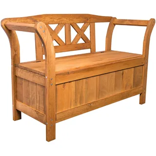 ADGO Praktische 2in1 Gartenbank. Holzbank mit Stauraum für Haus und Garten. Aus Massivem Fichtenholz, Braun Gefärbt