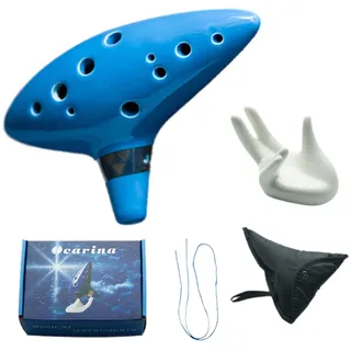 Keramik Okarina Zelda,Ocarina 12-Loch Alto C,Ocarina of Time | Keramik-Ocarina für Musikinstrumente, Kommt mit Handauflage,Partitur und Seil,Okarina 12 Löcher Alto C, (Himmelblau)