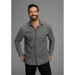 Jeanshemd ARIZONA, Herren, Gr. 47/48 (XXXL), N-Gr, grau, Jeans, Obermaterial: 100% Baumwolle, Basic, normal, mit Knöpfen, Hemden Jeanshemd, Western Stil