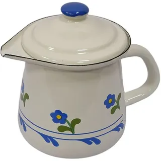 Linoows Kanne Emaille Sahnekännchen mit Deckel, Milch Kännchen, 0,4 l, (1x), Kännchen mit Deckel Dekor Creme Blümchen 0,4 Liter bunt|weiß