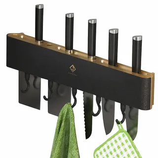 Wand Messerhalter,Selbstklebender Küchenmesserhalter mit 5 Haken,Wandmontiertes Messerregal,Platzsparender Messerhalter Küchenorganizer,für Küchenmesser & Werkzeuge Requisiten(Ohne Messer) (Schwarz)