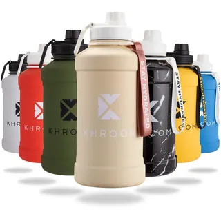 Khroom Edelstahl Trinkflasche 1,3L & 2,2L – Kohlensäure geeignet, auslaufsicher, spülmaschinenfest, einwandig, BPA-frei | Metall Outdoorflasche | 1 Liter Wasserflasche | Sportflasche Vanille