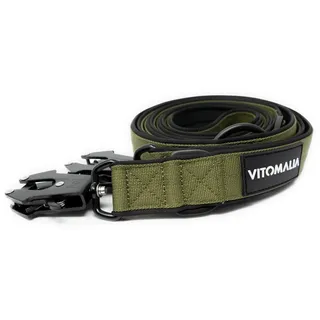 VITOMALIA® K9 2,2m verstellbare Hundeleine für Hund, dreifach verstellbar Leine, mit Neopren Innenfütterung und robustem Froschkarabiner für große Hunde (Khaki, 3cm/Breit - 2,2m Lang)