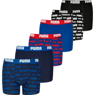 Puma Boxershort 6er Pack - Everyday Logo Print Boxers ECOM 6P Cotton Stretch, Schwarz/Blau/Rot 122-128