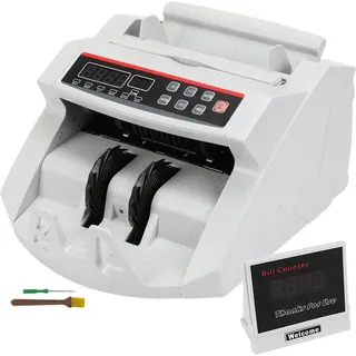 Vevor FJ0288 Geldzählmaschine Weiß mit Echtheitprüfung, Banknotenzähler 1000 Stück/min mit UV- und MG-Systemen, 7 kg mit LED-Bildschirm für Euro, Dollar, Pfund (26 x 23,5 x 17 cm)