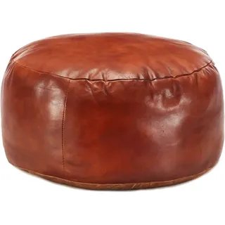 Susany Sitzpouf Pouf Sitzwüfel Leder-Hocker | Dekohocker Sitzpuff für Wohnzimmer Schlafzimmer | Hellbraun Rund 60 x 30 cm Echtes Ziegenleder