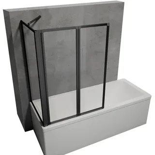 Schulte Home Schulte Duschabtrennung für Badewanne Smart, 2-teilig mit Seitenwand, Profilfarbe: Schwarz , 3 mm Sicherheitglas (ESG) Klar hell, Faltwand: 89 x 1... - Schwarz
