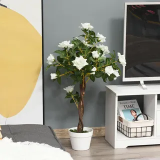 Outsunny Künstliche Rosenpflanzen groß 90 cm Kunstpflanze Rosenbaum für Wohnzimmer