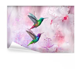 decomonkey Fototapete Blumen Vogel 250x175 cm XL Design Tapete Fototapeten Vlies Tapeten Vliestapete Wandtapete moderne Wandbild Wand Schlafzimmer Wohnzimmer Kolibri Abstrakt bunt
