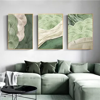 Trayosin 3er Premium Poster Set Grün, Premium Ginkgo Blätter Wandbilder, Kunstdrucke Print Bilder Deko,Poster Set,Leinwand Bilder Set Wohnzimmer Deko,ohne Rahmen (30x40cm)