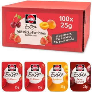 Schwartau Extra Mix Erdbeere, Aprikose, Sauerkirsche Konfitüre, 100 St.