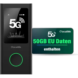GlocalMe Numen Air Mobiler WLAN Router 5G, Keine SIM-Karte nötig, 5G LTE Hotspot mit 50GB europäischem Datenpaket, Unterstützt 16 Geräte gleichzeitig, 5400 mAh Akku, Reise- oder Heim-WLAN-Hotspot