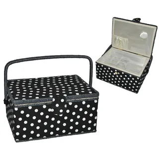 alles-meine.de GmbH Nähkorb XL groß - Punkte schwarz weiß/gepunktet - Nähkästchen Nähkasten - bunt Handarbeitskorb gepunktet Polka Dots für Frauen und Kinder