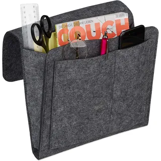 Relaxdays Betttasche Filz Bettorganizer, dunkelgrau | zum Einhängen