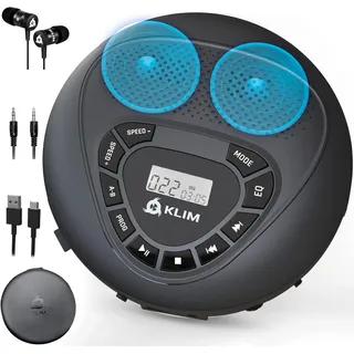 Klim Speaker CD Player mit Lautsprecher - NEU - Wiederaufladbarer Akku CD-Spieler mit Kopfhörern - SD/TF-Karte - AUX - Idealer Auto-CD-Spieler - CD Player tragbar mit Lautsprecher
