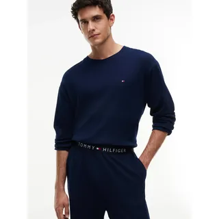 Relaxanzug "LONGSLEEVE WAFFLE SET", Herren, Gr. S (48), Jersey, blau (carbon navy), Jersey, Obermaterial: 100% Baumwolle, TOMMY HILFIGER UNDERWEAR, normal normal, Rundhals, Homewear-Sets