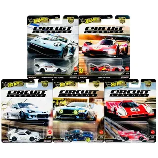 Hot Wheels Circuit Legends FPY86-961K Die-Cast Racing Set - Porsche, Ferrari, Ford & Subaru Icons, Maßstab 1:64, ab 3 Jahren (5 Stück)