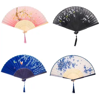 4 StüCk China FäCher,Faltbar HandfäCher,Fecher,FäCher Kaufen,FäCher Klein,FäCher Bunt,Geeignet FüR Geburtstagsfeiern,Hochzeiten,TäNze,Diy-Dekoration,Heimdekoration (4)