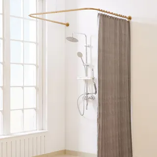 Yampos U Form Duschvorhangstange, Einstellbare [Beide Seiten: 60 cm - 132 cm, Mitte: 76 cm - 117 cm] Badewanne Duschstange Außenduschstange für Badezimmer mit 12-Haken für Deckenunterstützung