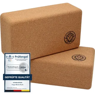 VonBueren Yoga Block 2er Set VonBueren | Yoga Blöcke aus Kork | 22 x 12 x 7,5 cm je Yogablock | Yoga Zubehör für Damen und Herren | Hatha Klotz | Yogaklö... - Braun