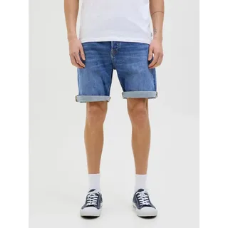 JACK & JONES "JJIORIGINAL mit stylischem Aufschlag und Knopf", Herren, Gr. L, N-Gr, blau denim pack:am 365, Web, Obermaterial: 98% Baumwolle, 2% Elasthan, unifarben, regular fit kniefrei, Hosen Shorts, mit stylischem Aufschlag