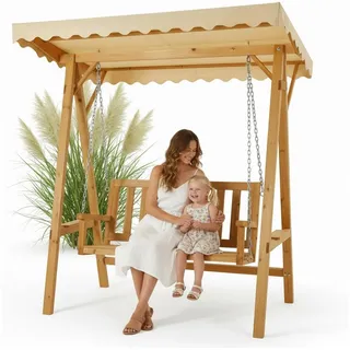 MuCoLa Holz Hollywoodschaukel beige 2-Sitzer