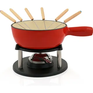 BBQ-Toro 9-teiliges Gusseisen Fondue Set für 6 Personen 2 L emailliert, rot