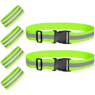 KUAJTUN 4 Reflektoren Armbänder und 2 Hüftbänder für Joggen und Outdoor, Elastisches Reflektorband und Reflektor Band, Verbesserte Sichtbarkeit Lauf Zubehör, Praktisches Verstellbares Design