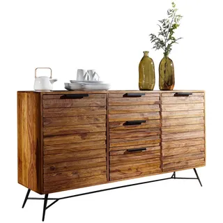 tinkaro Sideboard NALI Massivholz, Walnuss finish Kommode Anrichte industrial Möbel (1 St) braun
