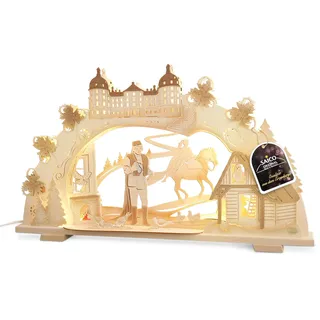 Original Erzgebirge Premium LED Schwibbogen „Drei Haselnüsse für Aschenbrödel“ - Märchen Lichterbogen mit LED Stripe Beleuchtung, Weihnachtsdeko für Fensterbank, Holzkunst Erzgebirge - Made in Germany