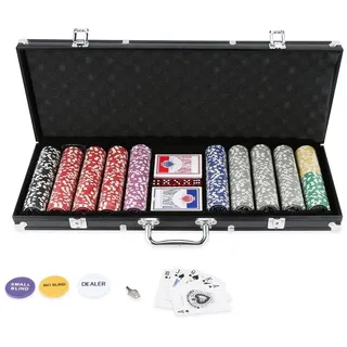 Clanmacy Spiel Pokerchips Button Alu Koffer Jetons Pokerset Pokerkoffer 300/500 Chips schwarz