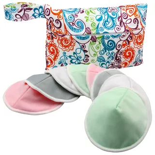 Pinowu Damen Stilleinlagen - 8 Waschbare Pads + Nassbeutel + Waschbeutel Still-Nippelpads für Mutterschaft - Wiederverwendbare Brustwarzenabdeckungen für Stillen (Pastell Touch, Groß 12cm)