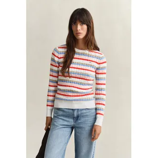 Rundhalspullover GANT "STRETCH COTTON CABLE STRIPE C-NECK", Damen, Gr. 3XL, multicolor, Strick, Obermaterial: 88% Baumwolle, 10% Polyamid, 2% Elasthan, slim fit, Rundhals, Rippbündchen, Pullover Rundhalspullover