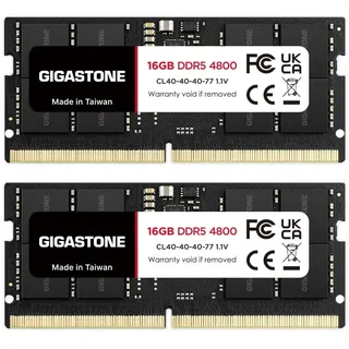 【DDR5 RAM Nur für Laptops】 GIGASTONE 32GB Kit(2x16GB) DDR5 4800MHz PC5-38400 CL 40-40-40-77 1.1V SODIMM 262 Pin Ungepuffert Nicht-ECC Hochleistungs-Notebook-Arbeitsspeicher