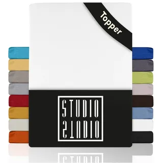Studio Basic Topper Spannbettlaken 180x200cm – Jersey-Spannbetttuch aus 100 % gekämmter Baumwolle – Weiß – bügelfrei, elastisch & Oeko-TEX Zertifiziert – für Topper 4–14 cm