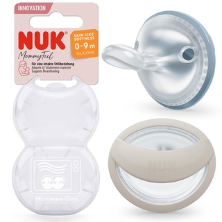 NUK MommyFeel Babyschnuller | 0−9 Monate | stillfreundliche Sauger | BPA-freies Silikon | Jeans & Greige | 2 Stück