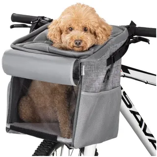 Navaris Hundekorb Fahrrad vorne 10kg - Fahrradkörbe für Hunde und Katzen - Hundefahrradkorb Hunderucksack Katzenrucksack - Transporttasche Rucksack - Transportrucksack Grau