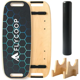 Balance Board, Flycoop Balance Board Erwachsene Balancierbrett Holz Indoorboard Surf Skateboard Indoor Surfboard Trickboard Gleichgewichtsboard inkl. Rolle, Halterung (Wabenbrikettform)