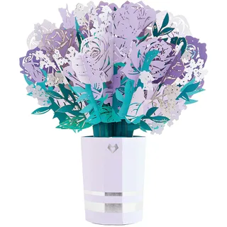 Lovepop® lila Rosenstrauß aus Papier 3D Pop-Up Papierblumen Bouquet Blumenstrauß für Jahrestag, Hochzeitstag, Weltfrauentag, Muttertag, Dankeschön purple roses | inkl. Notizkarte mit Umschlag