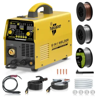 200A MIG MAG Schweißgerät, 6 In 1 Multiprozess Schutzgas Schweißgerät mit Flux Fülldraht/MAG/MIG Schutzgas Schweißgerät/MMA E-hand/Lift-WIG-Schweißen, Smartkühlung & Überhitzungsschutz