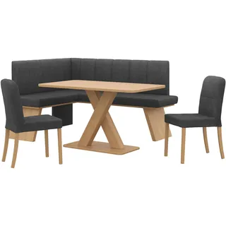 OTTO home Eckbankgruppe OTTO HOME "Nina", schwarz (jet schwarz, dekor eiche ontario), B:185cm H:88cm T:150cm, 90% PES, 5% Nylon, 5% Rayon, Sitzmöbel-Sets, Eckbankgruppe, Sitzgruppe Esszimmer Stühle Tisch und Bank bequem gepolstert