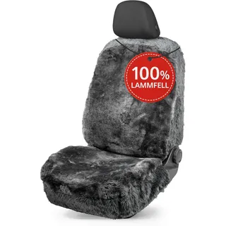 Walser Lammfell Autositzbezug Mona, 100% Lammfell Sitzbezug für Auto, 1 Stück Echtfell Sitzbezüge Auto Vordersitze, Autositzbezug Echtfell, Lammfellbezug Autositz anthrazit