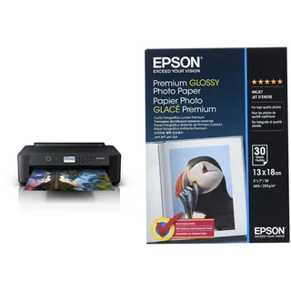 Epson Expression Photo HD XP-15000 DIN A3 Tintenstrahldrucker (nur Druck, WiFi, Ethernet, Duplex, 6,1 cm Display, 6 Farben) schwarz & Premium Glossy Photo Paper Inkjet 255g/m2 130x180mm 30 Blatt Pack