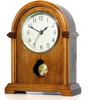 AYRELY® Standuhr/Kaminuhr mit Stunden- & Viertelstundenschlag – Holz-Tischuhr mit Pendel in Goldoptik, batteriebetriebene Vintage-Uhr für Wohnzimmer & Wohnkultur